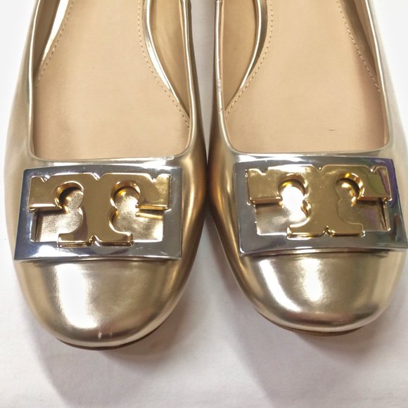 NEW TORY BURCH Gold Logo T Patent Leather Loafers - Picture 5 of 11